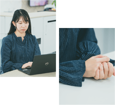 業務に取り組む北垣とインタビュー中の手元